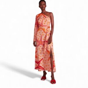 FARM RIO ANTHROPOLOGIE STARFISH MAXI ONE SHOULDER FRINGE TIE DRESS Size S